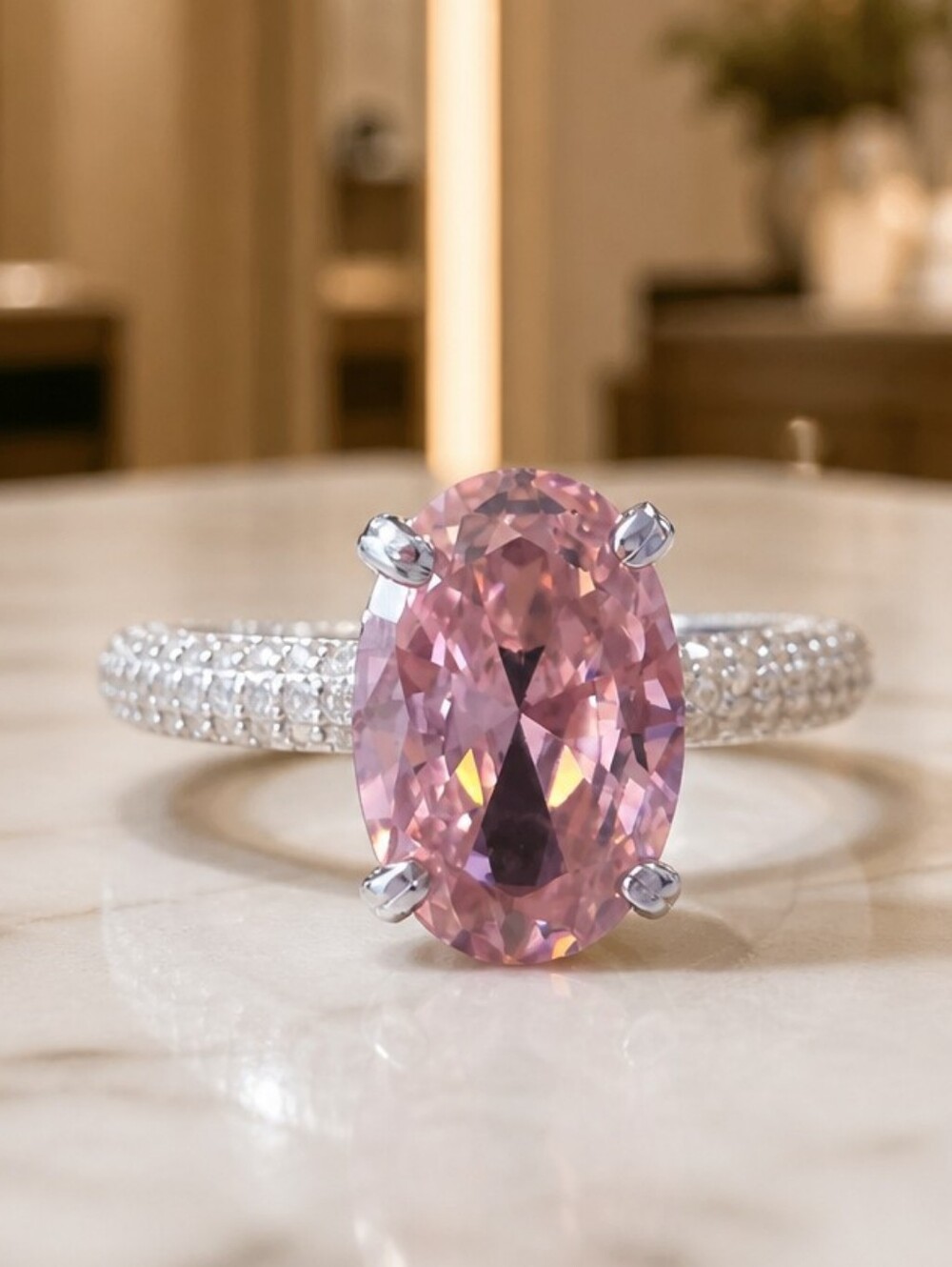 Solid 925 Sterling Silver 4.5 ct Oval Lab Grown Pink Sapphire Ring Size 6